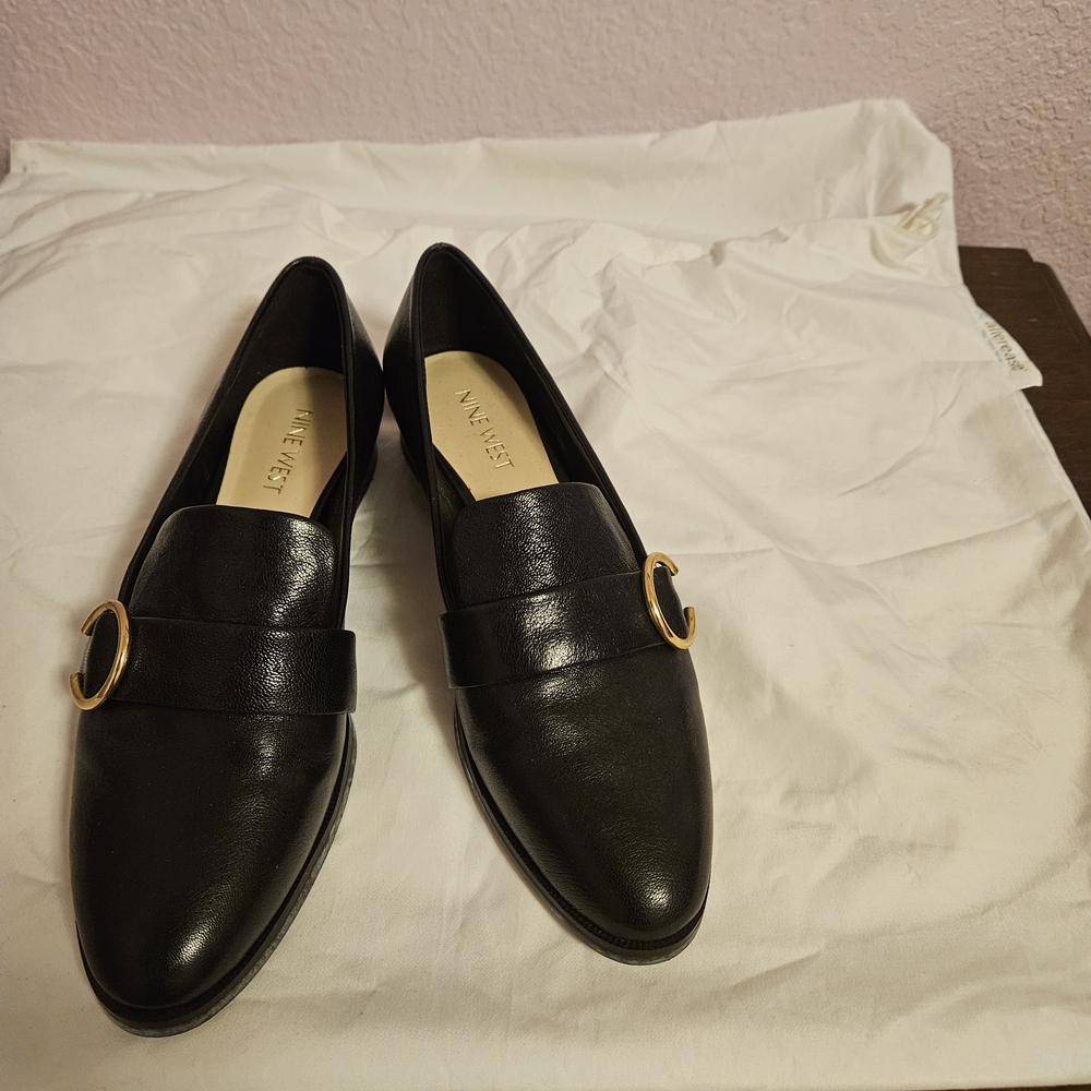 Nine West Black Loafers with Gold Accent